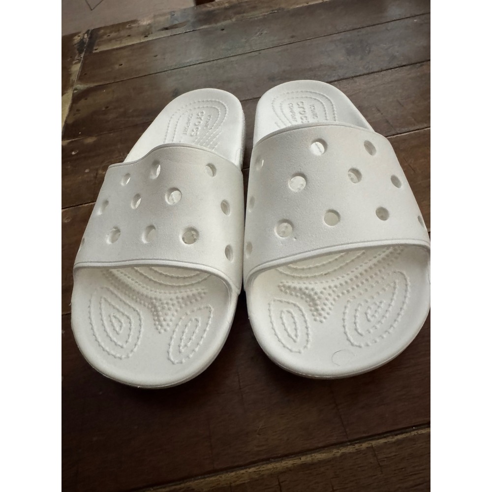 Crocs Classic Slides White Sandals Mens 5 Womens 7 Iconic Comfort